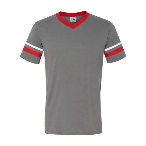 V-neck jersey with striped sleeves. Blank product.... from ASI 84358 S&S Activewear