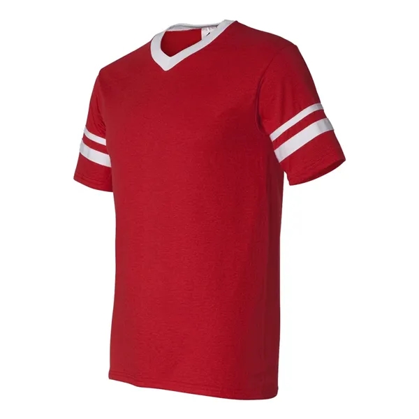 V-neck jersey with striped sleeves. Blank product.... from ASI 84358 S&S Activewear