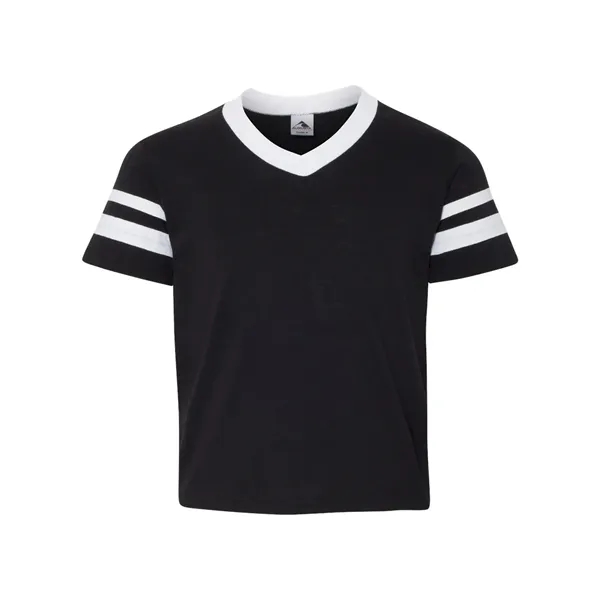 Youth V-neck jersey with striped sleeves featuring double-needle stitching and contrast... from ASI 84358 S&S Activewear