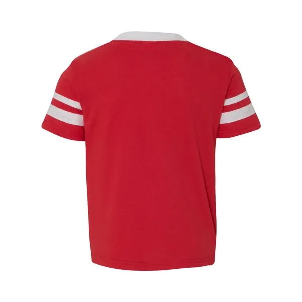 Youth V-neck jersey with striped sleeves featuring double-needle stitching and contrast... from ASI 84358 S&S Activewear