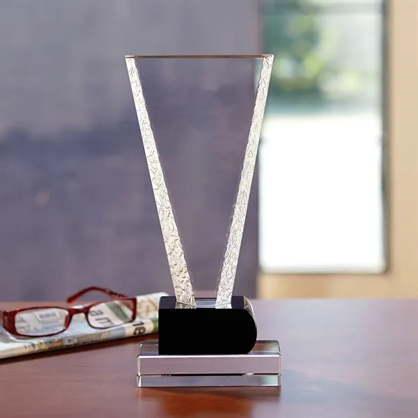 10.5" x 4.75" x 2.25" award with V-shape and a mixture... from ASI 68507 The Magnet Group / Benchmark Crystal & Clocks