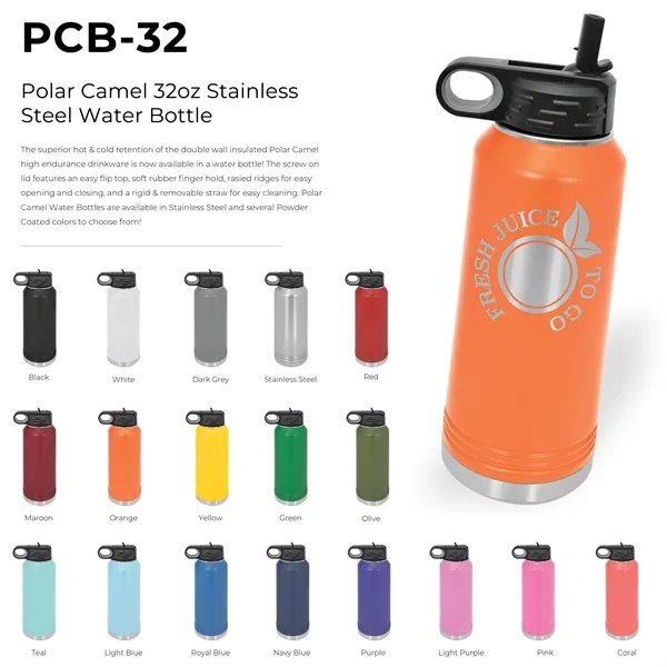 Polar Camel 32 ounce insulated stainless steel water bottle with rubber... from ASI 74601 Calico