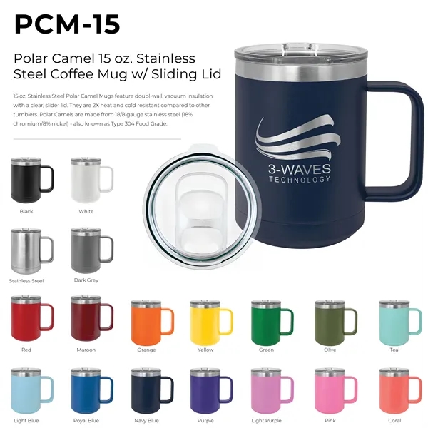 Polar Camel double-wall vacuum insulated stainless steel 15 ounce coffee mug... from ASI 74601 Calico