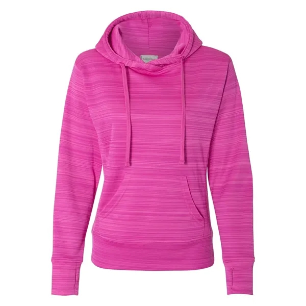 Women's striped polyester fleece lapover hooded sweatshirt with an extended back... from ASI 84358 S&S Activewear