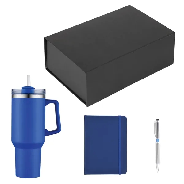 Gift set featuring a stainless steel tumbler, notebook jotter and stylus... from ASI 57655 STOPNGO Line