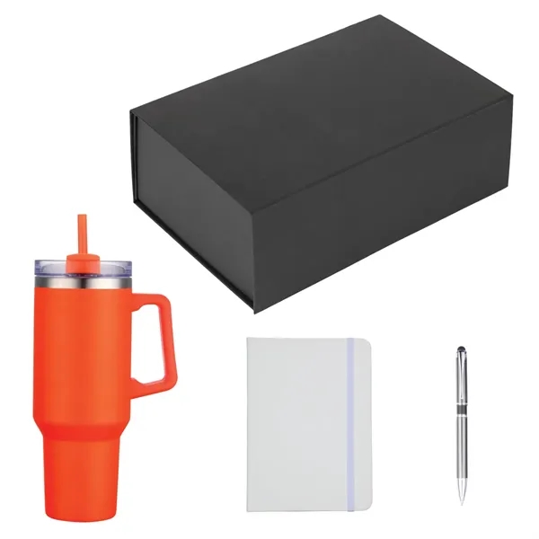 Gift set featuring a stainless steel tumbler, notebook jotter and stylus... from ASI 57655 STOPNGO Line