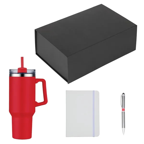 Gift set featuring a stainless steel tumbler, notebook jotter and stylus... from ASI 57655 STOPNGO Line