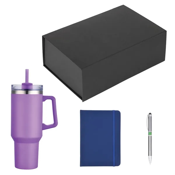 Gift set featuring a stainless steel tumbler, notebook jotter and stylus... from ASI 57655 STOPNGO Line