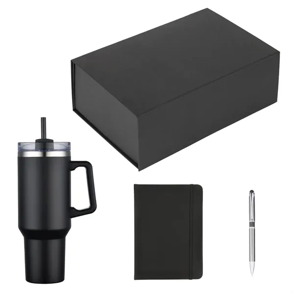 Gift set featuring a stainless steel tumbler, notebook jotter and stylus... from ASI 57655 STOPNGO Line