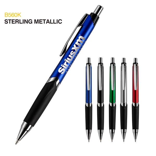 Sterling metallic plunger-action pen with a metal clip, chrome plunger and... from ASI 82498 RiteLine LLC