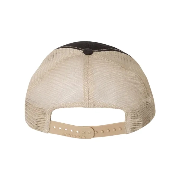 Washed trucker cap with a cotton front, mesh back, snapback closure,... from ASI 84358 S&S Activewear