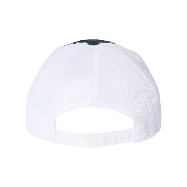 Washed trucker cap with a cotton front, mesh back, snapback closure,... from ASI 84358 S&S Activewear