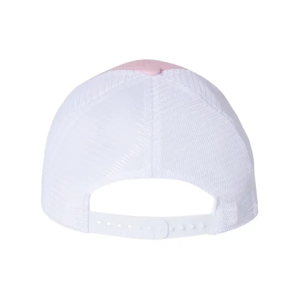 Washed trucker cap with a cotton front, mesh back, snapback closure,... from ASI 84358 S&S Activewear