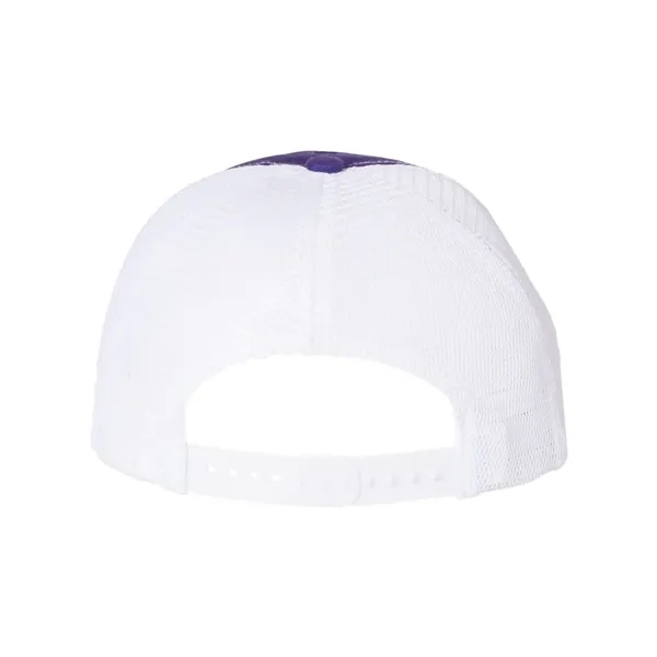 Washed trucker cap with a cotton front, mesh back, snapback closure,... from ASI 84358 S&S Activewear