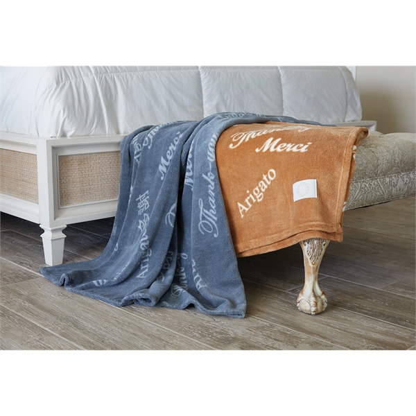 Soft polyester throw blanket with thank you in 5 languages... from ASI 73520 Neet Feet / Kanata Blanket