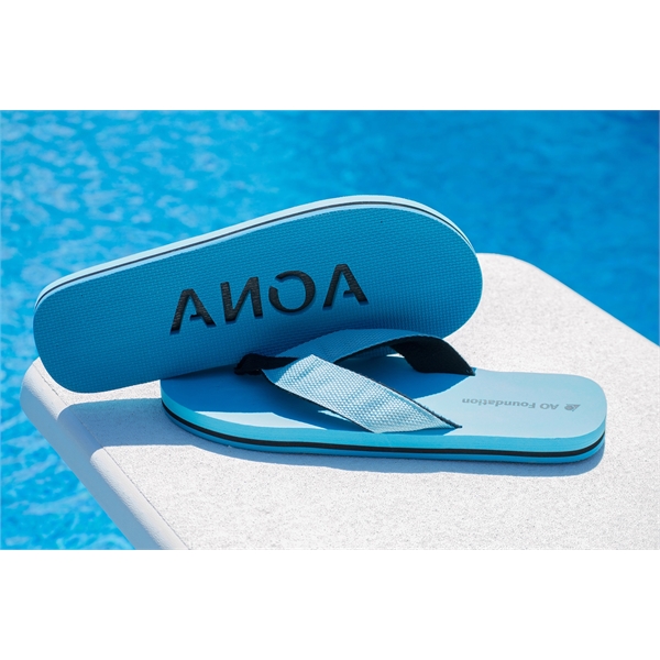 Flip flops with embroidered, fleece lined fabric straps on a recessed... from ASI 73520 Neet Feet / Neet Feet