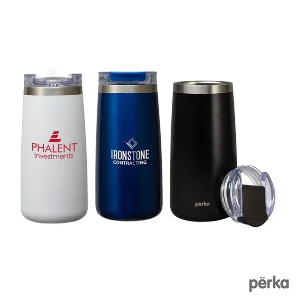 3.38" x 7.31" x 3.38" Perka® Erie 16-ounce double-wall stainless steel... from ASI 67866 Logomark/Valumark