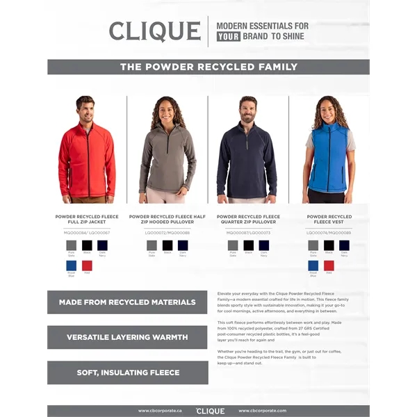 Clique Powder Recycled Fleece Mens Half Zip Hooded Pullover... from ASI 47965 Cutter & Buck