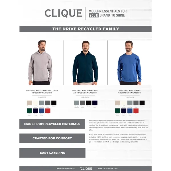Clique Drive Recycled Mens Full Zip Hooded Sweatshirt... from ASI 47965 Cutter & Buck