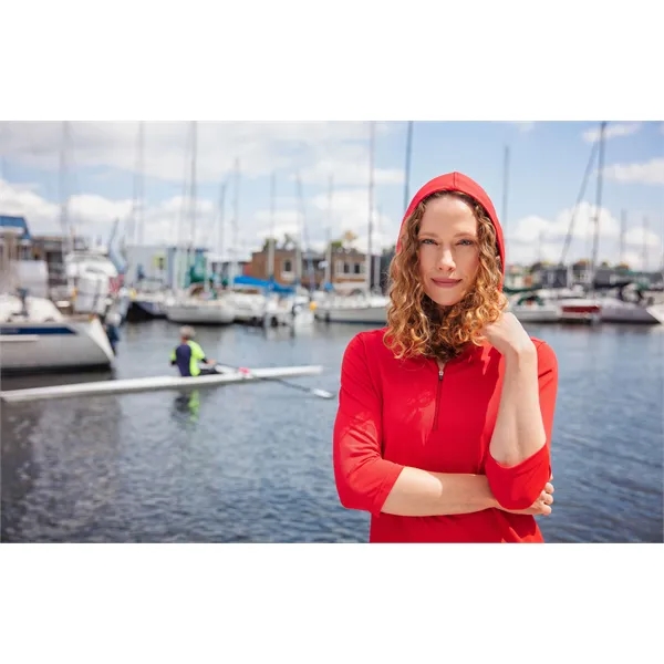 Ladies' sweatshirt with a half-zip, hood, UPF 25+ protection, moisture-wicking performance,... from ASI 47965 Cutter & Buck