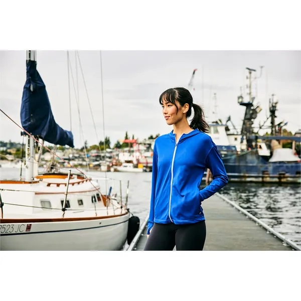 Women's sweatshirt with a full-zip, hood, four-way stretch, UPF 50+ protection,... from ASI 47965 Cutter & Buck