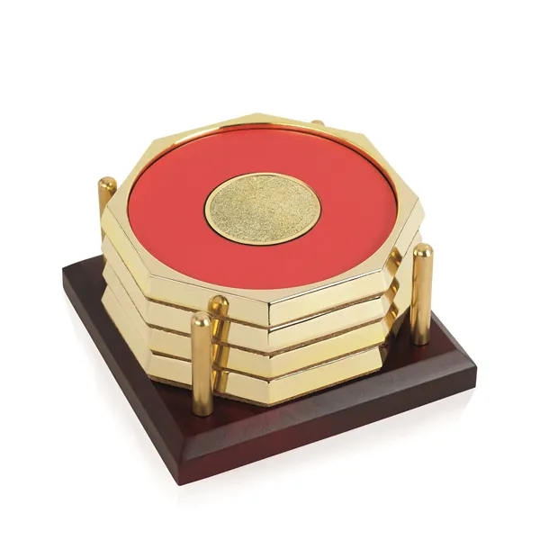 Four Octagon Coasters with Solid Cherry Tray... from ASI 40480 Koozie Group