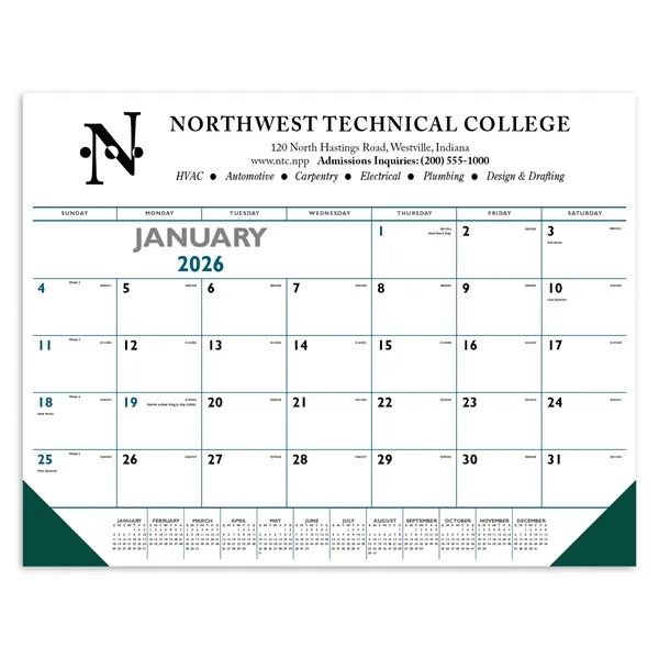 Blue & Black Desk Pad with Vinyl Corners... from ASI 40480 Koozie Group / Norwood Triumph Calendar