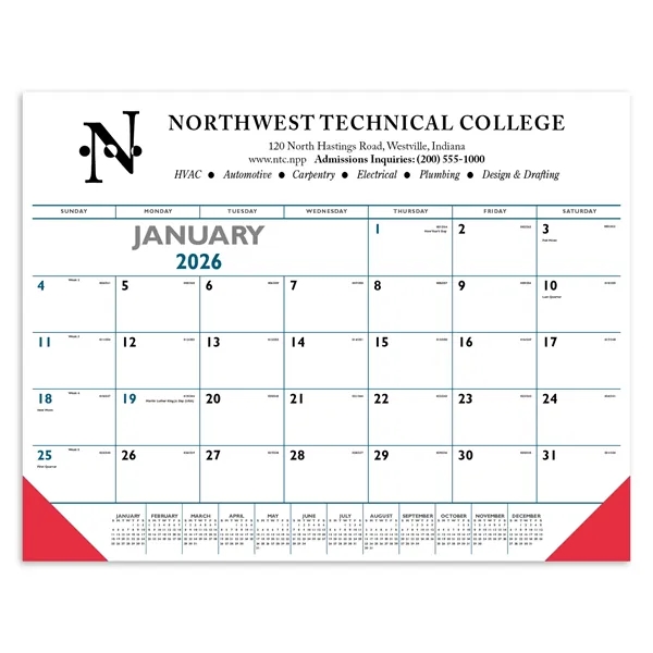 Blue & Black Desk Pad with Vinyl Corners... from ASI 40480 Koozie Group / Norwood Triumph Calendar