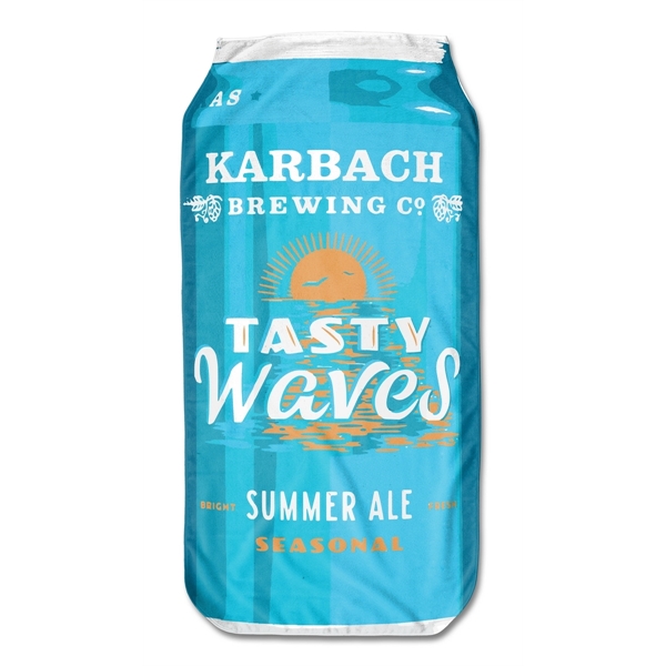 Can-Shaped beach towel in a beverage can shape and your edge-to-edge... from ASI 91605 Towel Specialties