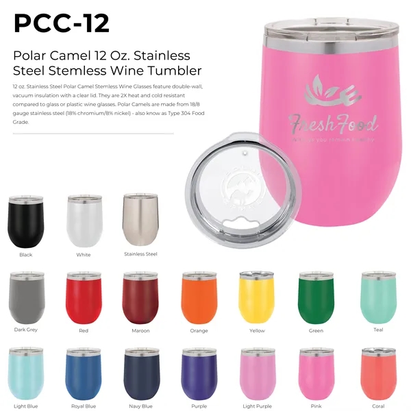 Stainless steel stemless 12 ounce insulated stemless wine tumbler with lid... from ASI 74601 Calico
