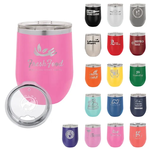 Stainless steel stemless 12 ounce insulated stemless wine tumbler with lid... from ASI 74601 Calico