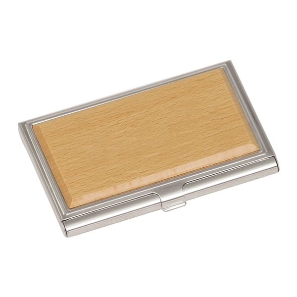 Wooden and stainless steel business card holder that holds 15-25 cards;... from ASI 74601 Calico