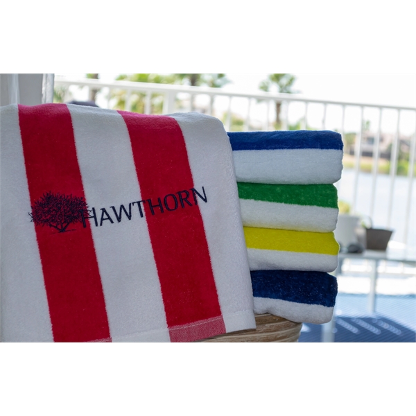 Plush striped beach towel made of 100% cotton terry velour that... from ASI 79750 Pro Towels