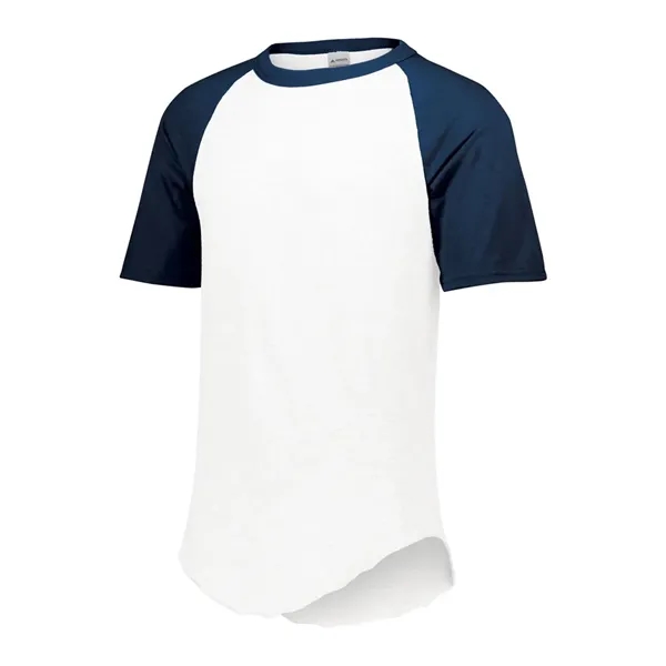 Youth size baseball jersey solid color body with contrasting short raglan... from ASI 89380 Staton Corporate and Casual / Staton®