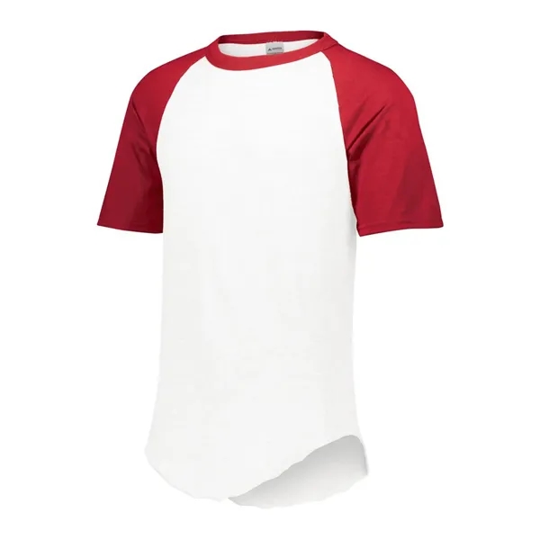 Youth size baseball jersey solid color body with contrasting short raglan... from ASI 89380 Staton Corporate and Casual / Staton®