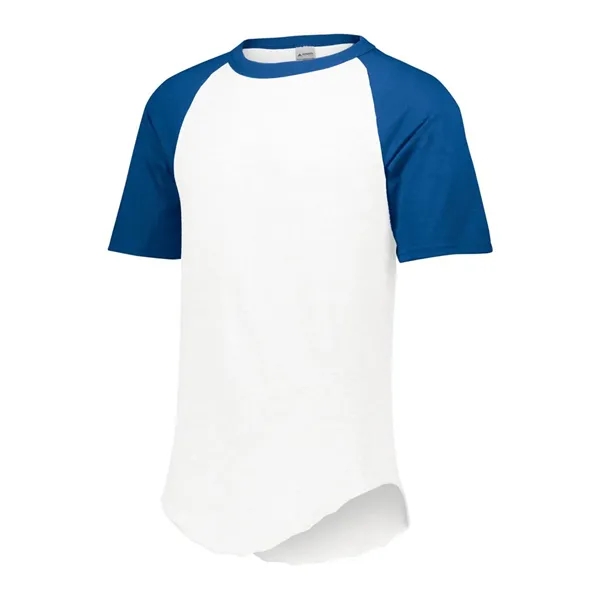 Youth size baseball jersey solid color body with contrasting short raglan... from ASI 89380 Staton Corporate and Casual / Staton®
