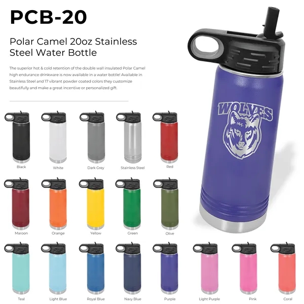 Polar Camel 20oz Stainless Steel Water Bottle. Screw on lid with... from ASI 74601 Calico