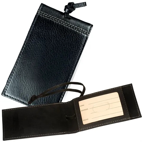 Magnetic luggage tag handcrafted from soft pebble grain leather with a... from ASI 79530 Prime Line