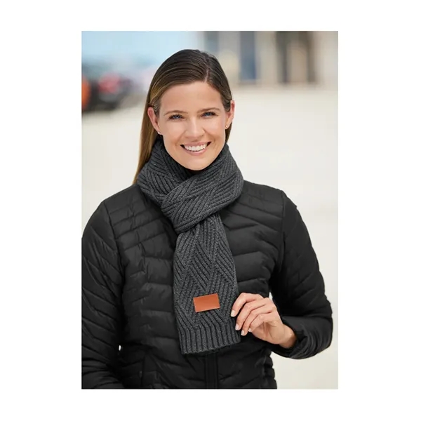 Knit scarf with a faux leather thermo PU patch.... from ASI 79530 Prime Line