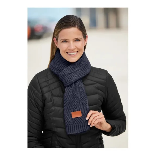 Knit scarf with a faux leather thermo PU patch.... from ASI 79530 Prime Line