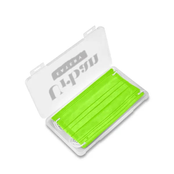 Clear frosted plastic case filled with 5 adult 3-ply masks in... from ASI 79530 Prime Line