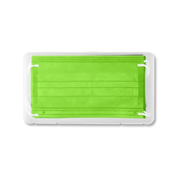 Clear frosted plastic case filled with 5 adult 3-ply masks in... from ASI 79530 Prime Line