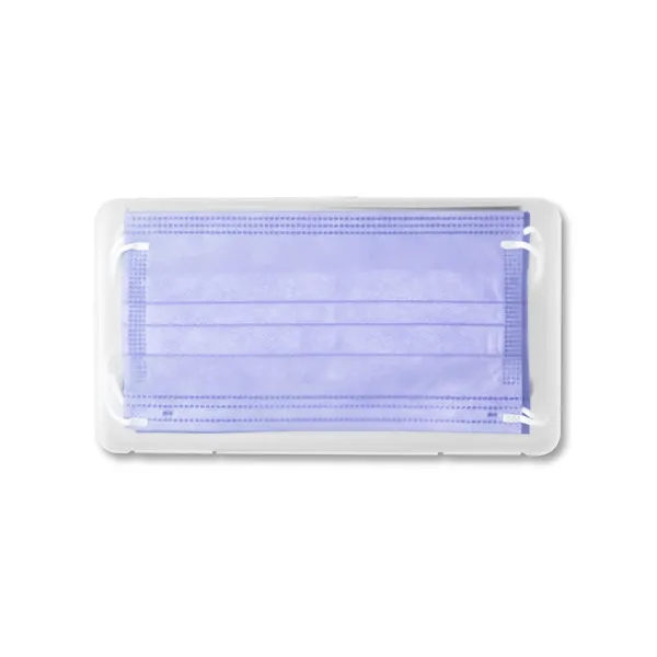 Clear frosted plastic case filled with 5 adult 3-ply masks in... from ASI 79530 Prime Line