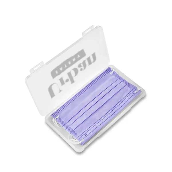 Clear frosted plastic case filled with 5 adult 3-ply masks in... from ASI 79530 Prime Line