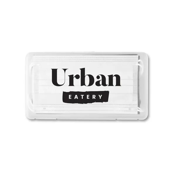 Clear frosted plastic case filled with 5 adult 3-ply masks in... from ASI 79530 Prime Line