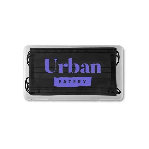 Clear frosted plastic case filled with 5 adult 3-ply masks in... from ASI 79530 Prime Line