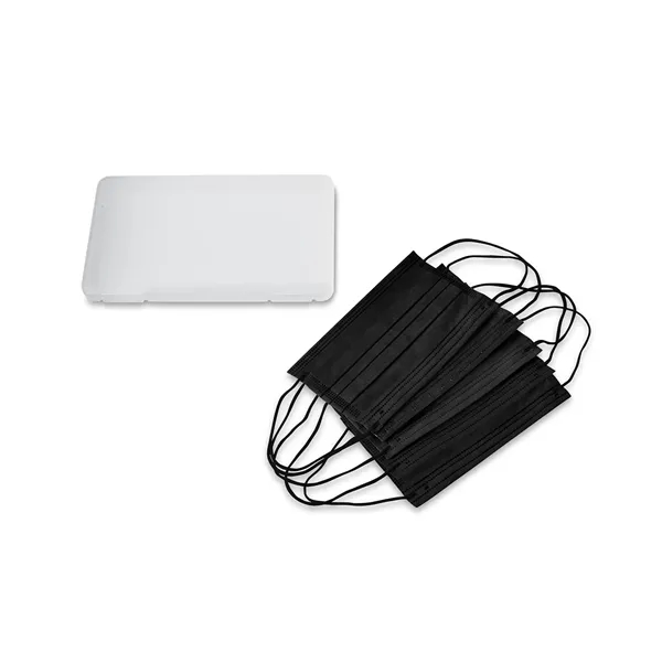 Clear frosted plastic case filled with 5 adult 3-ply masks in... from ASI 79530 Prime Line