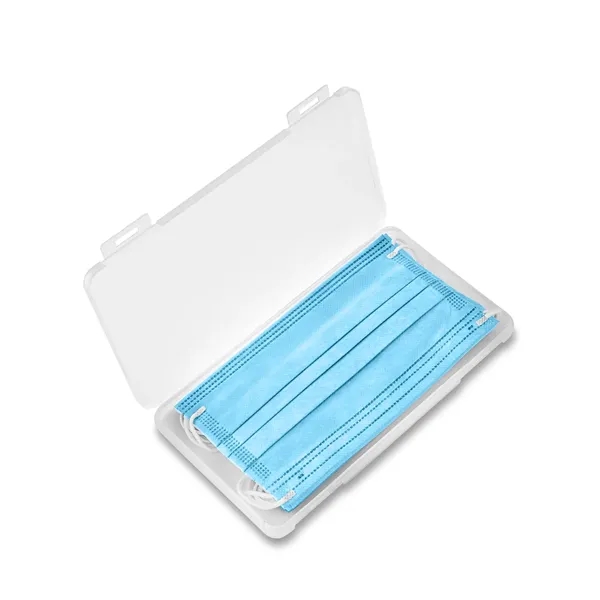 Clear frosted plastic case filled with 5 adult 3-ply masks in... from ASI 79530 Prime Line