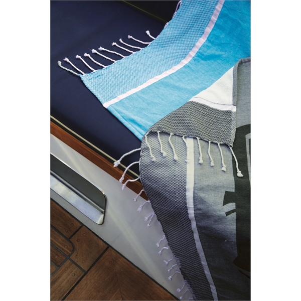Two ply Oceanis Peshtemal Beach Towel with a decorated front and... from ASI 91605 Towel Specialties / Cobblestone Mills