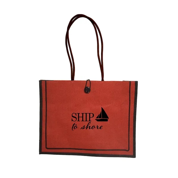 Jute tote bag with 25" cotton rope handles and a button... from ASI 79530 Prime Line